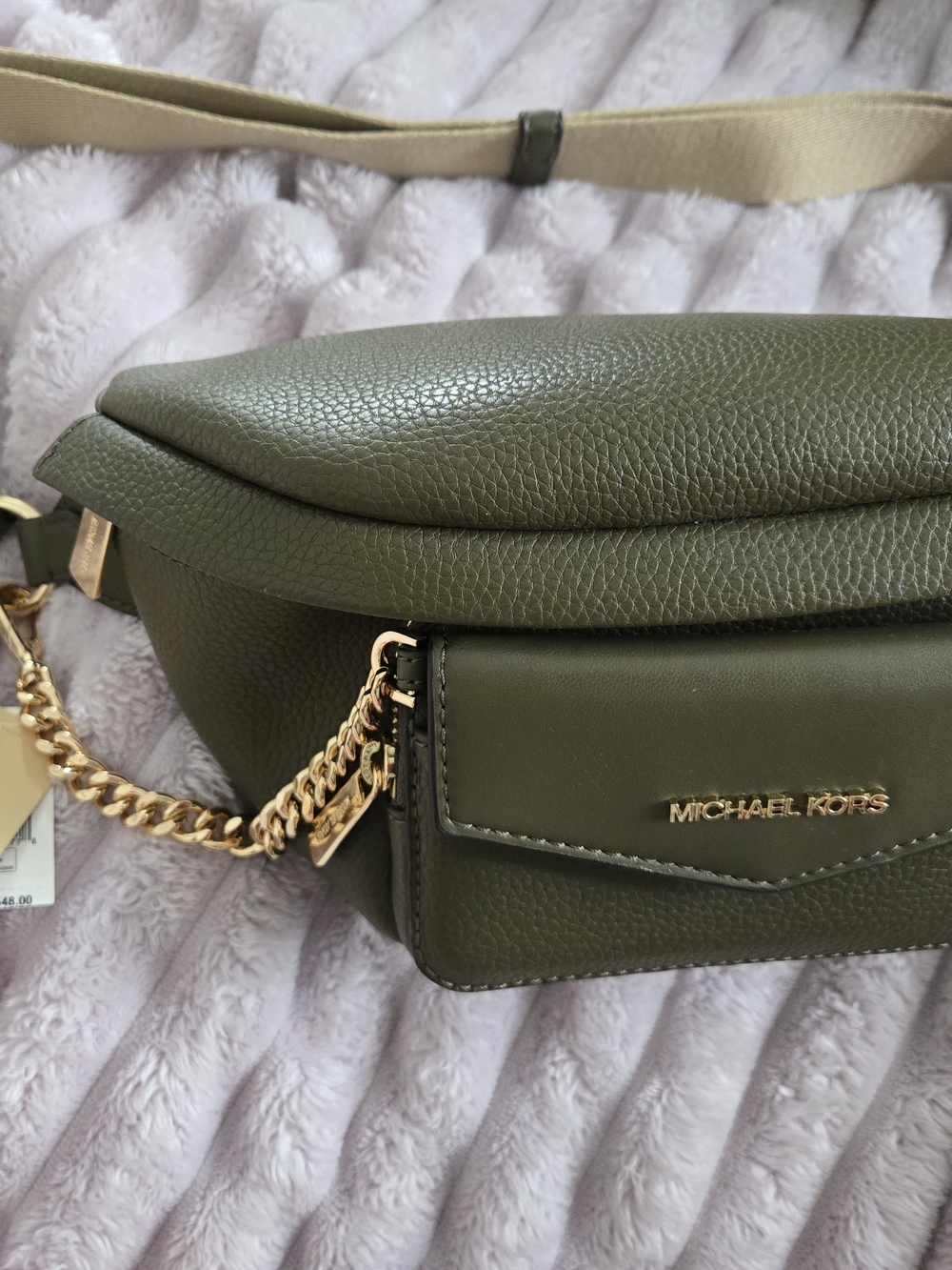 Michael Kors Olive Green Leather Belt Bag with Gold Chain